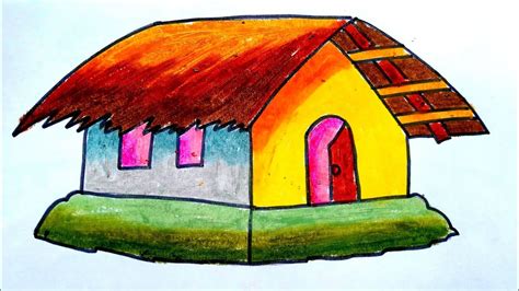 House Drawing How To Draw A Village Hut Easy Hut Drawings House ...