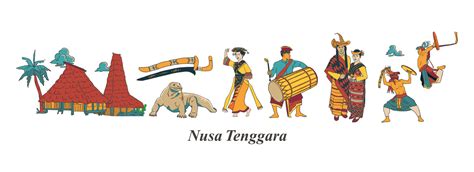 Set Nusa Tenggara Culture and Landmark Illustration. Hand drawn ...