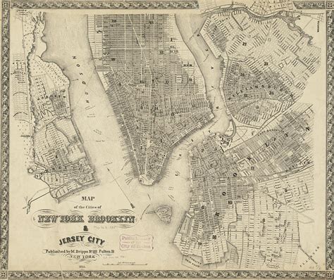 Vintage Map of NYC and Brooklyn - 1855 Drawing by CartographyAssociates ...