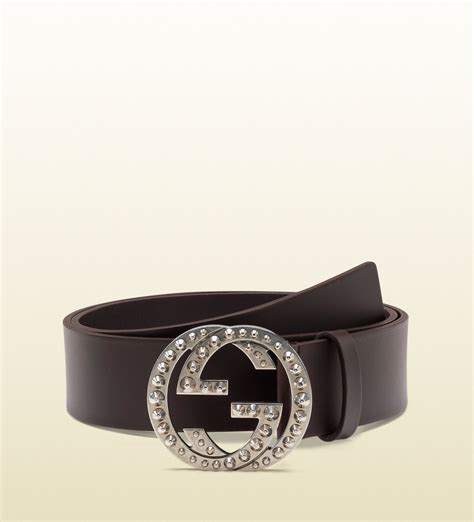 Lyst - Gucci Brown Leather Belt with Studded Interlocking G Buckle in ...