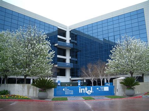 an intel building with trees in front of it