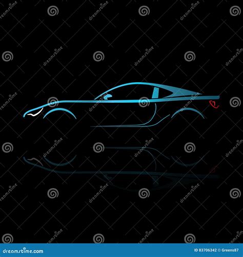 Blue Sport Car Silhouette with Reflection. Stock Vector - Illustration ...