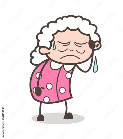 Cartoon Sad Old Lady Crying Vector Illustration Stock Vector | Adobe Stock