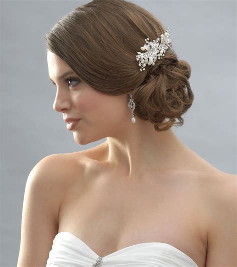 Side Bridal Comb Wedding Hair Piece with Flowers | Stud Earrings Silver