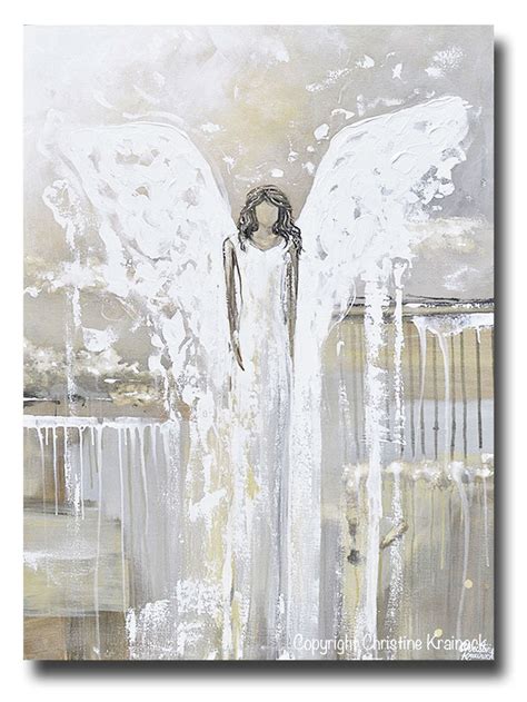 ORIGINAL Abstract Angel Painting Guardian Angel Art Neutral Home Decor ...