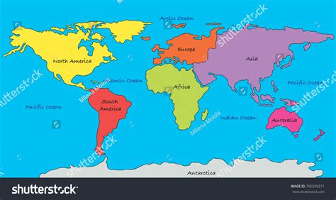 World Map Highlighted Continents Different Colors Stock Illustration ...