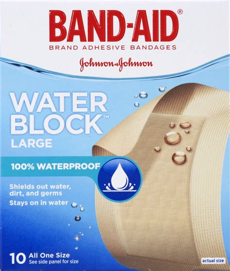 BAND-AID Large BAND-AID Brand WATER BLOCK PLUS Adhesive Bandages, 10 ...