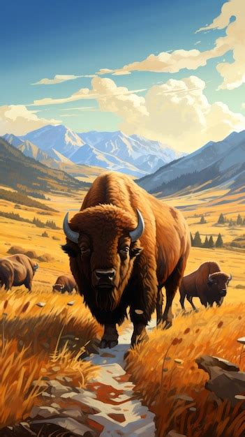 Premium AI Image | Bison Herd in Yellowstone Autumn