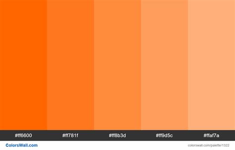 Orange tints colours. HEX colors #ff6600, #ff781f, #ff8b3d, #ff9d5c, # ...