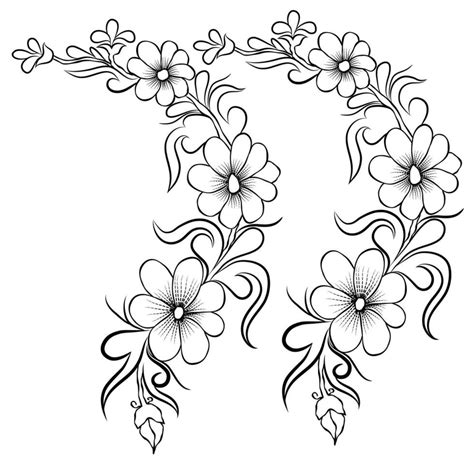 Free Vector line art and hand drawing flower art black and white flat ...