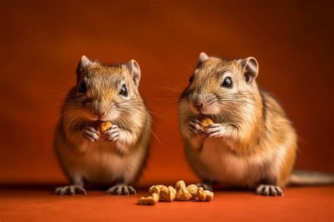 Premium AI Image | Two rats eating peanuts on a red background