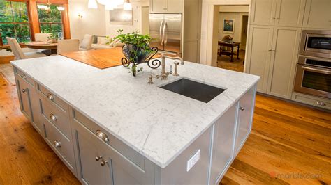 White Carrara Marble & Oscuro Mist Satin Granite Kitchen Countertops ...