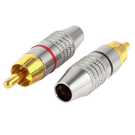 2pcs RCA Male Plug Adapter Audio Phono Gold Plated Solder Connector ...