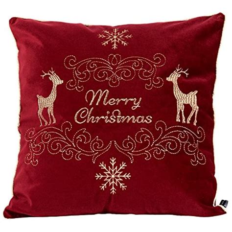 Homey Cozy Embroidery Red Velvet Throw Pillow Cover, Merry Christmas ...