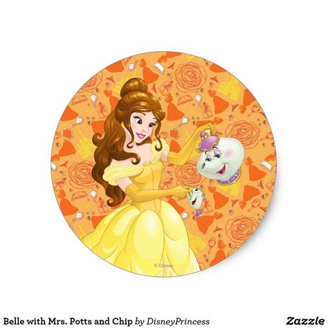 Belle with Mrs. Potts and Chip Classic Round Sticker | Zazzle.com ...