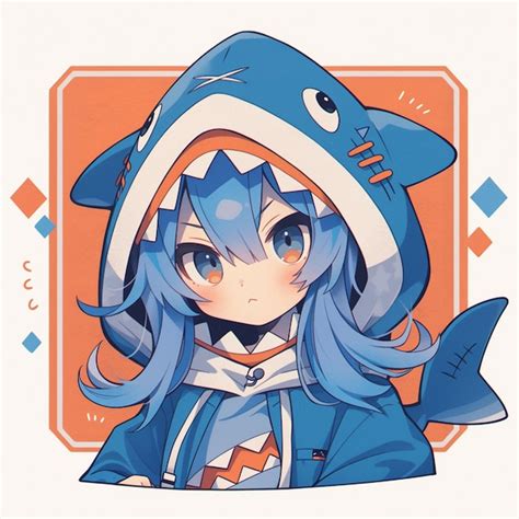 Premium AI Image | Anime character with shark hoodie and blue hair ...