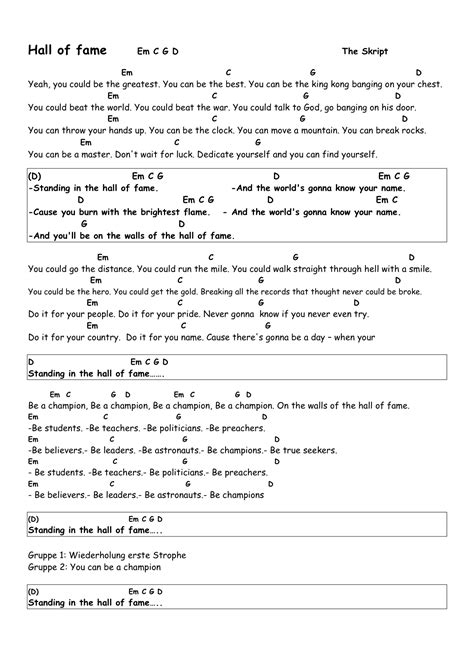 Hall Of Fame - The Script, Chords, Lyrics, Tutorial | Gitarren songs ...