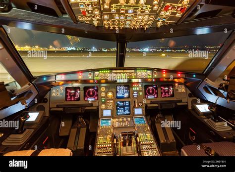 Cockpit Germanwings Airbus A319 airplane Stuttgart airport in Germany ...