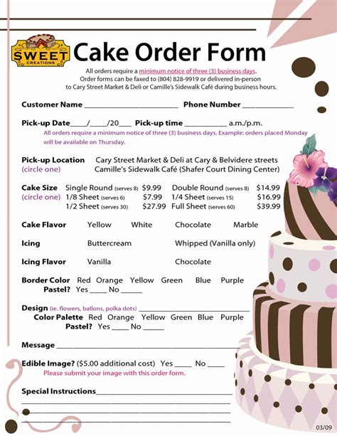 Cake order form Templates Beautiful order forms Cake Negocios Pinterest ...