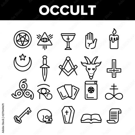 Occult, Demonic Entity Imagery Vector Linear Icons Set. Satanic Rituals ...