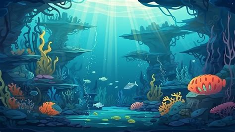 Underwater World Blue Cartoon Background, Underwater World ...