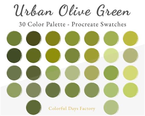 Urban Olive Green Color Swatches Procreate Color Palette - Etsy