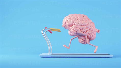 Three dimensional render of human brain running on treadmill stock photo