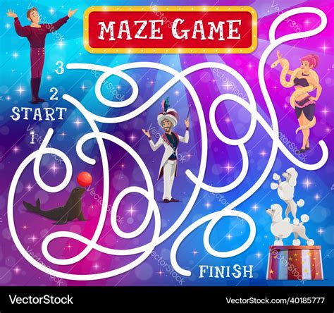 Circus labyrinth maze game animals and performers Vector Image