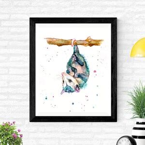 Possum Watercolor Print, Opossum Nursery Decor, Baby Possum Hanging on ...