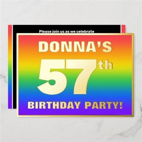 57th Birthday Party: Fun, Colorful Rainbow Pattern Foil Invitation ...