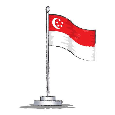 Gambar Ilustrasi Vektor Bendera Singapura, Bendera Singapura, Simbol ...