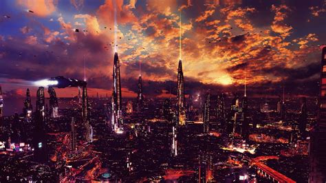 Cityscape view of city during nighttime, night, artwork, futuristic ...