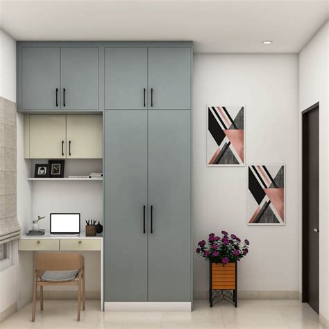 Compact Study Room Design With Grey Wardrobe Design | Livspace