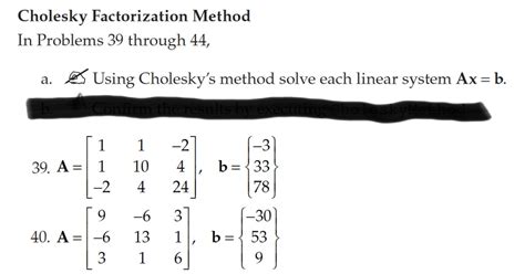 Solved Cholesky Factorization Method In Problems 39 through | Chegg.com