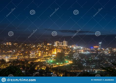 Kigali City Centre Skyline and Surrounding Areas at Night Stock Image ...