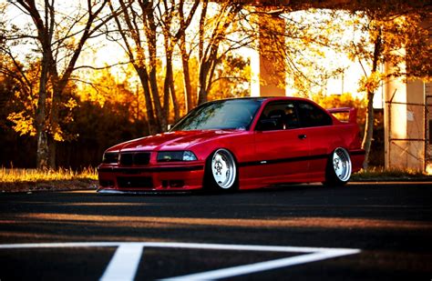 Bmw E36 Red Car Tuning Autumn Hd Wallpaper | Free High Definition ...