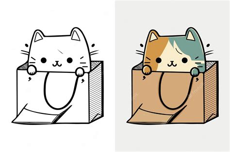 Premium Vector | The character of a little cat in a paper shopping bag ...