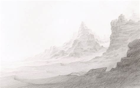 PJ Lynch Gallery: A Pencil Sketch of Desert Mountains