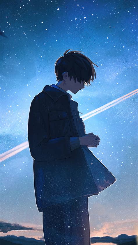 Download Starry Sky Anime Boy Sad Aesthetic Wallpaper | Wallpapers.com