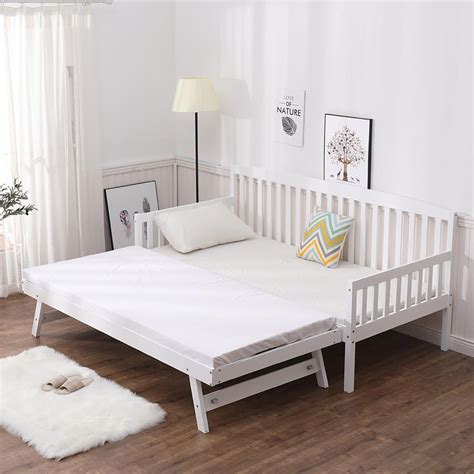 Madrid Single White 3ft Wooden Day Bed with Pull Out Trundle Guest Bed ...