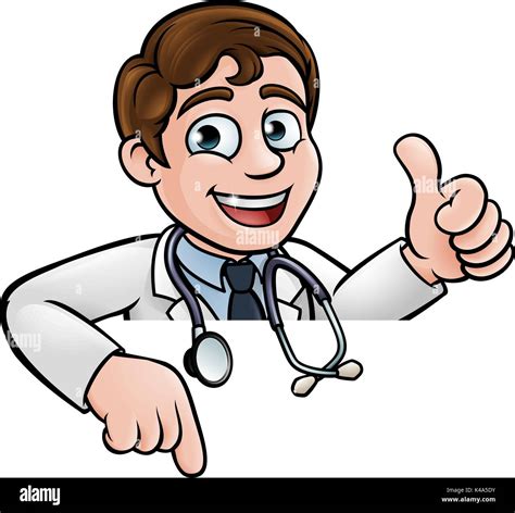 Doctor Cartoon Character Thumbs Up Pointing Down Stock Vector Art ...