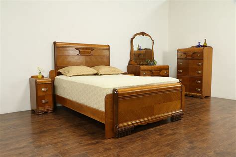 SOLD - Art Deco Waterfall Vintage 5 Pc Bedroom Set, Queen Size Bed ...