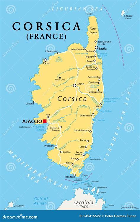 Corsica, Political Map, French Island, North Of Sardinia, Capital ...