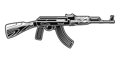 Premium Vector | A black and white illustration of an AK 47 rifle.