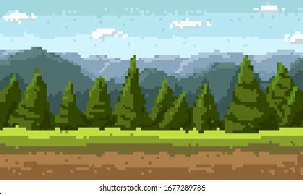 Pixel Art Style Landscape Pine Trees Stock Vector (Royalty Free ...