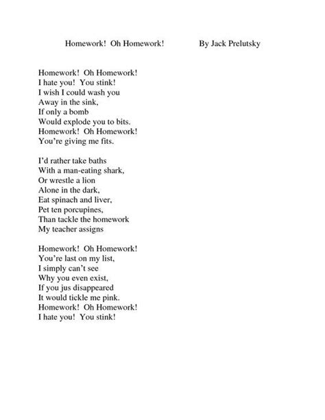 Homework! Oh Homework! By:Jack Prelutsky | Kids poems, Funny poems ...