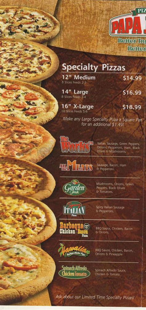 Menu of Papa John's Pizza in Harrison, OH 45030