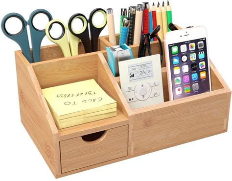 Homfa Bamboo Desk Organiser Desk Tidy Pen Holder Letter … | Ideias de ...