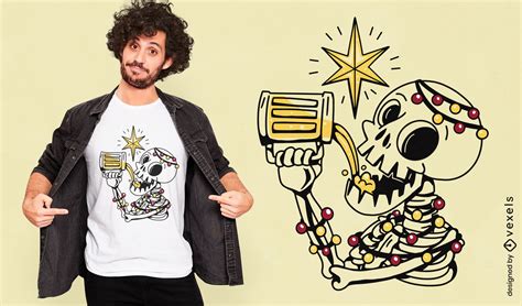 Christmas Skeleton Drinking Beer T-shirt Design Vector Download