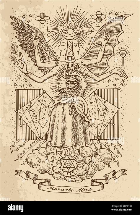 Occult and esoteric vector engraved illustration, tattoo gothic and ...